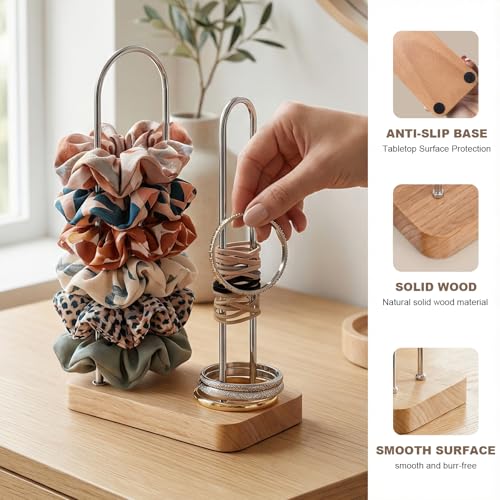 2-Pack Hair Tie Holder & Scrunchie Organizer - Natural Wood & Metal