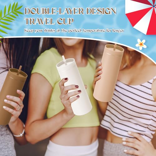 16 oz Coffee Color Skinny Tumblers Bulk with Lid & Straw - Variation of THIS listing 16