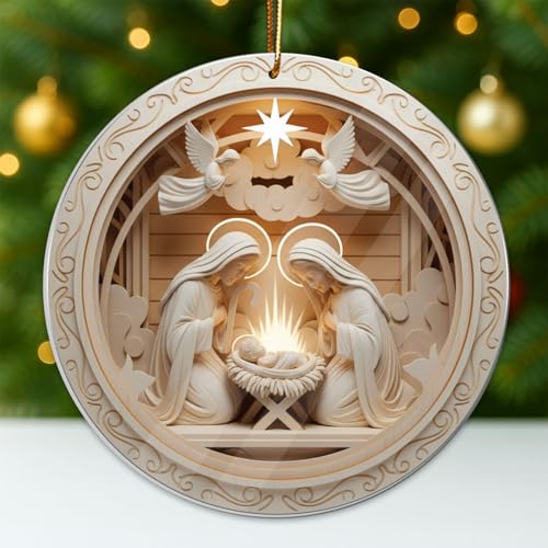 Christian Nativity Scene Angel Christmas Ornament Set - Christian Families Variation