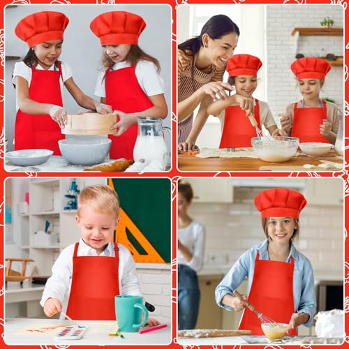 Kids Apron and Chef Hat Set - Adjustable Red Children's Baking Outfit