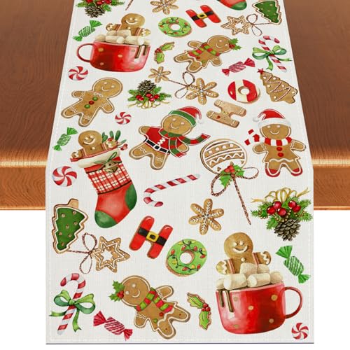Christmas Gingerbread Table Runner 13x90 Inch Holiday Table Decor for Kitchen & Dining - Variation of Table Runner, 13" x 90"