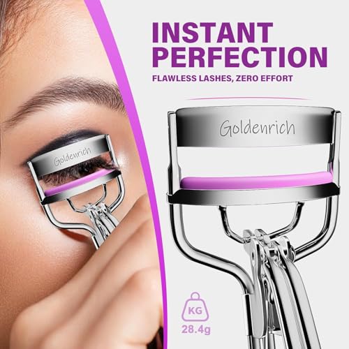 Goldenrich Ergonomic Eyelash Curler with 10 Replacement Pads & Charm