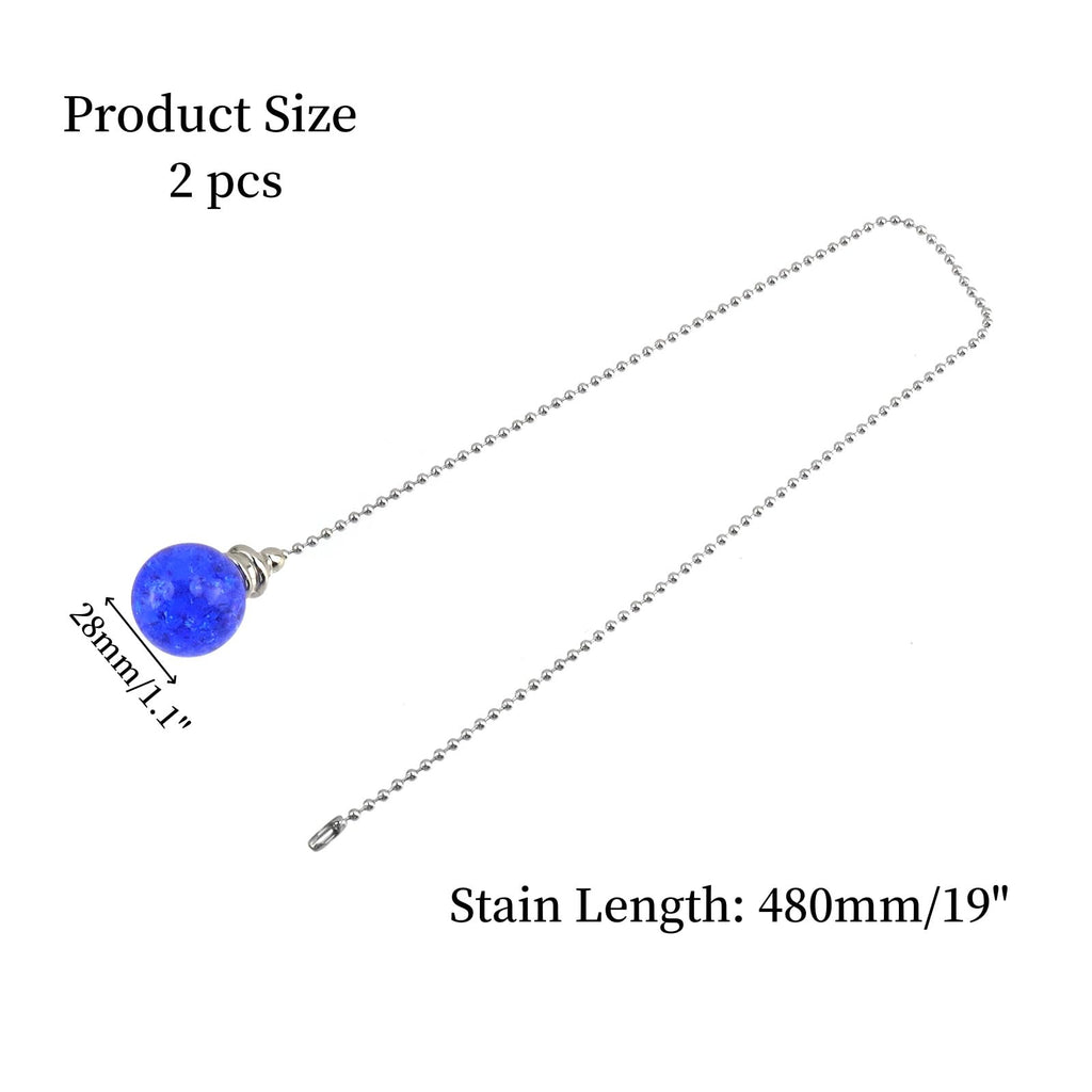 UTALIND Ceiling Fan Pulls Decorative Accessory Set, 2 Pcs 19" Fan Pull Chain Ornaments Pendant with Chain Connector for Wedding Home Bedroom Decor(Blue)