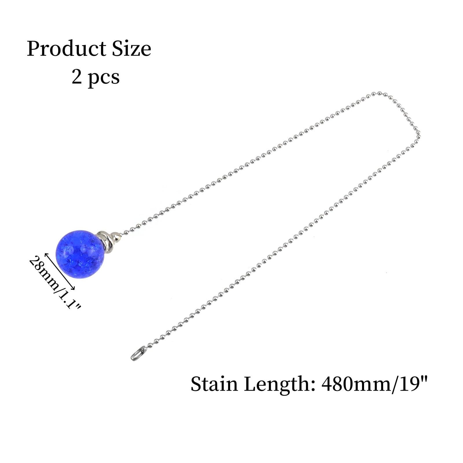 UTALIND Ceiling Fan Pulls Decorative Accessory Set, 2 Pcs 19" Fan Pull Chain Ornaments Pendant with Chain Connector for Wedding Home Bedroom Decor(Blue)