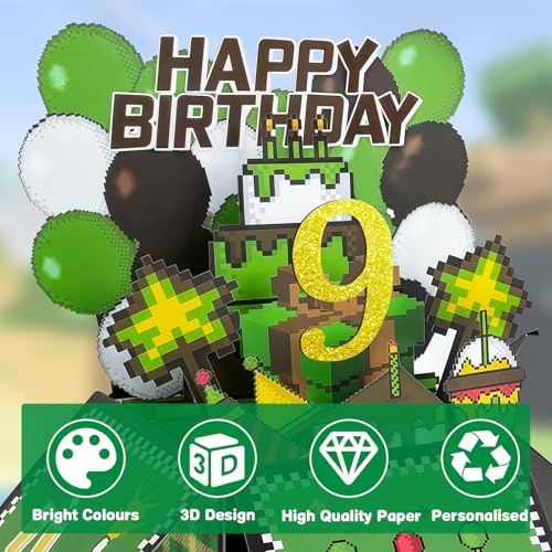 9th Birthday Card for Boys - Pixel Gaming 3D Pop Up Greeting Card
