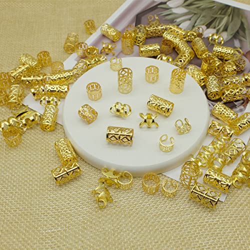 100 Pcs Gold Dreadlock Cuffs & Hair Rings Jewelry for Braids