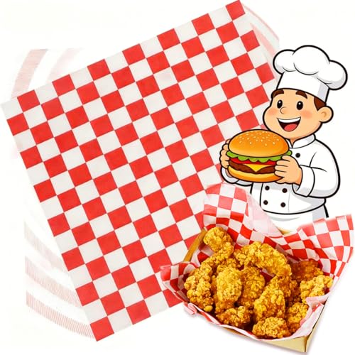 Red 100Pcs 7x7 Inch Grease-Resistant Wax Paper Sheets for Food Wraps