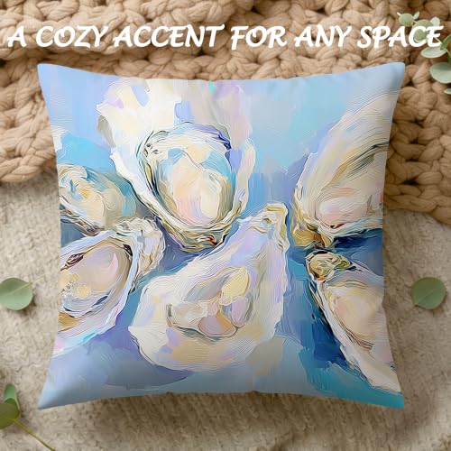 Multicolour Coastal Beach Oyster Pillow Cover 18x18 - Nautical Decor