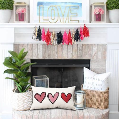 Valentines Day Heart Lumbar Pillow Cover 12x20 Pink Soft Polyester