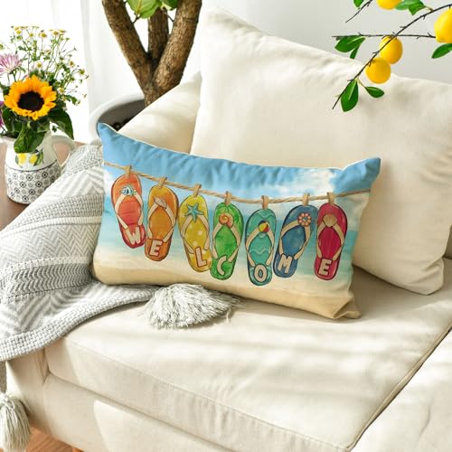 AVOIN colorlife Beach Flip Flop Throw Pillow Cover 12x20 Inch Seasonal Home Decor - Variation 1