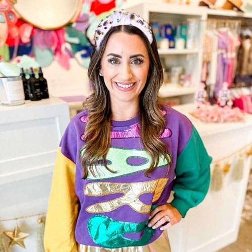 YAHPERN Beaded Mardi Gras Crystal Crown Knotted Headband for Women