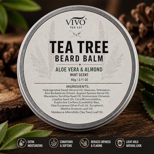 Vivo Per Lei Tea Tree Beard Balm with Argan Oil & Mint 2.11 Oz