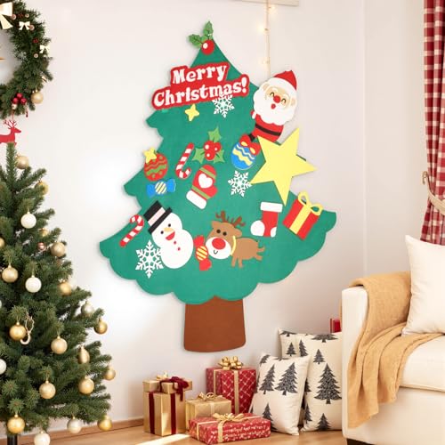 DIY Felt Christmas Tree Wall Decor with Ornaments - Holiday Season Decoration