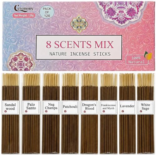 8 Scents Incense Sticks Mix - 100% Handmade Natural Aromatherapy
