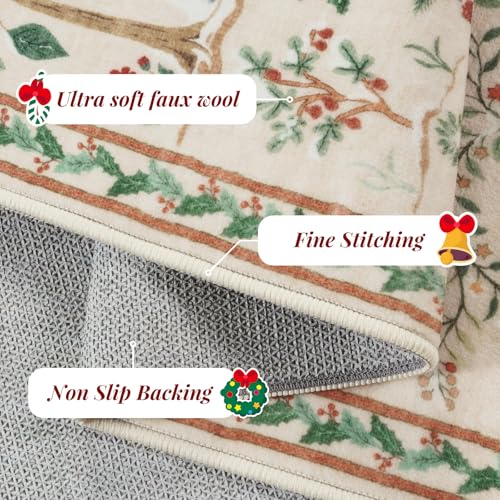 LIVEBOX 8x10 Christmas Area Rug - Neutral Beige Holiday Carpet with Reindeer and Forest Scene