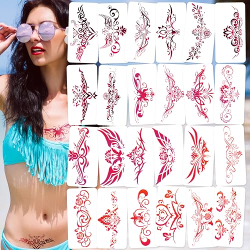 Kotbs 24-Sheet Sexy Floral Temporary Tattoos - Waterproof Fake Body Art