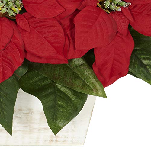 Artificial Poinsettia Arrangement with White Wash Planter – Holiday Décor