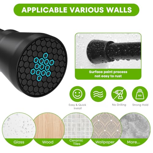 HAOYUNTE Adjustable Tension Curtain Rod, 30-64 Inch Heavy-Duty Black Rod
