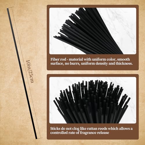 130Pcs 10-Inch Black Fiber Reed Diffuser Sticks - Essential Oil Refills