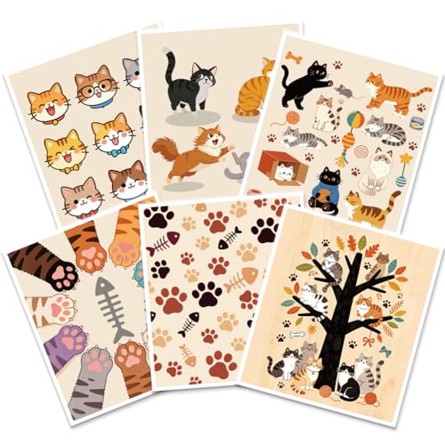 PRESSINART Cat Swedish Dishcloths 6 Pcs Reusable Kitchen Towels Cute Cat Pattern Quick Drying Absorbent Cleaning Cloths - Variation Cat-1