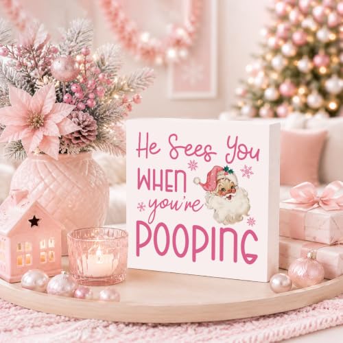 FXEFXE Christmas 8 Pink Wooden Sign Holiday Decor for Home & Office
