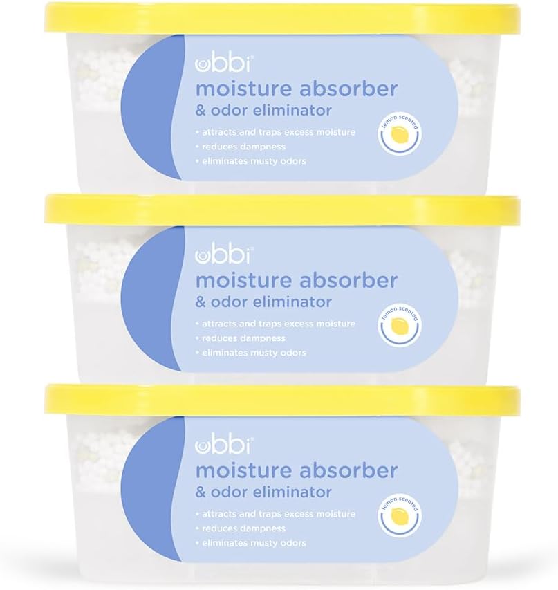 Ubbi Moisture Absorber - Odor Eliminator Tub with Lemon Scent | 3 Pack for Dampness Control