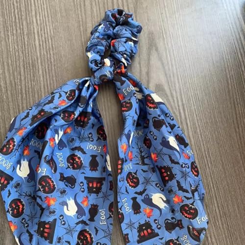 2-Piece Halloween Hair Scrunchies - Spooky Spider Web & Pumpkin Elastic Hair Ties for Women