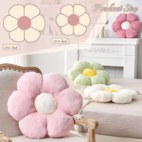 Kcvvcr Pink Flower Throw Pillow - Soft Faux Rabbit Fur Cushion 14.9"