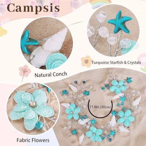 Campsis Blue Shell & Starfish Flower Girl Headband Bridal Hair Piece