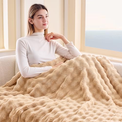 Brown 3D Bubble Flannel Throw Blanket 50x60 Inches for Couch & Bed - NEWCOSPLAY