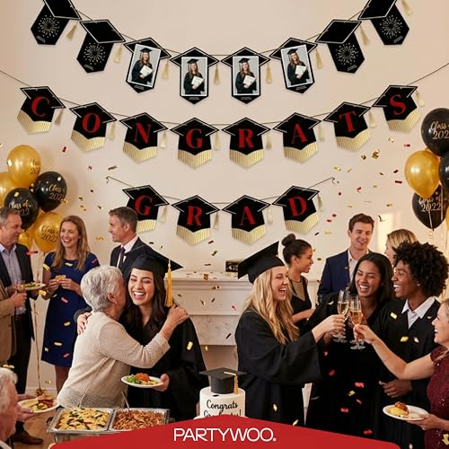 2026 Black and Red Graduation Banner Set - 2pcs Congrats Grad Decor