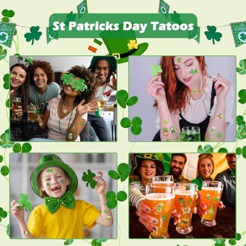 St. Patrick's Day Temporary Tattoos - 145 Pcs Shamrock & Gnome Designs