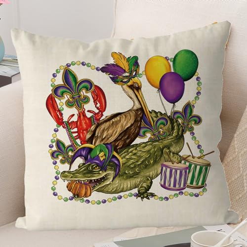 Mardi Gras 18x18 Inch Throw Pillow Covers - 4 Piece Polyester Set