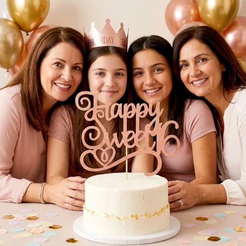 Happy Sweet 16 Cake Topper - Glitter 16th Birthday Decoration