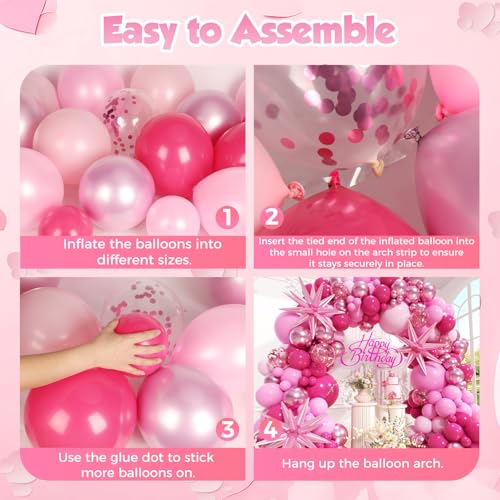 Pink Balloon Arch Kit 162pcs for Party Decorations - Hot Pink & Confetti Balloons