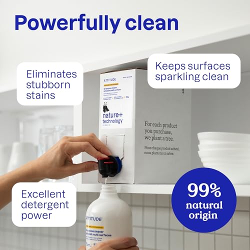 ATTITUDE Unscented All Purpose Cleaner Spray - 27.1 Fl Oz, EWG Verified, Vegan, Streak-Free Formula for Kitchen, Bathroom & More