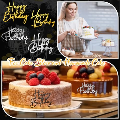 24-Piece Happy Birthday Acrylic Cake Topper Set - Gold, Black, Silver