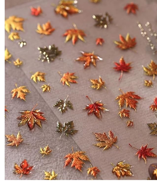 5D Embossed Fall Maple Leaf Nail Stickers Autumn Decals