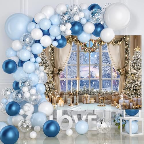 Christmas Window Backdrop White Winter Snow Forest Scene 7x5FT Xmas Photography Background Holiday Party Decor