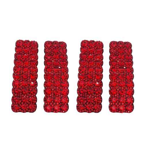 Red Rhinestone Snap Hair Clips Rectangular Korean Barrettes 4Pcs