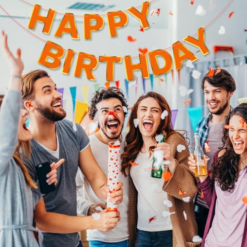 Orange Happy Birthday Banner Sign with Golden Border - Kids Party Decorations