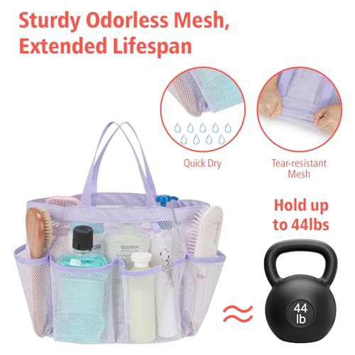 Purple Mesh Shower Caddy - Large 8-Pocket Dorm Bag with S-Hook