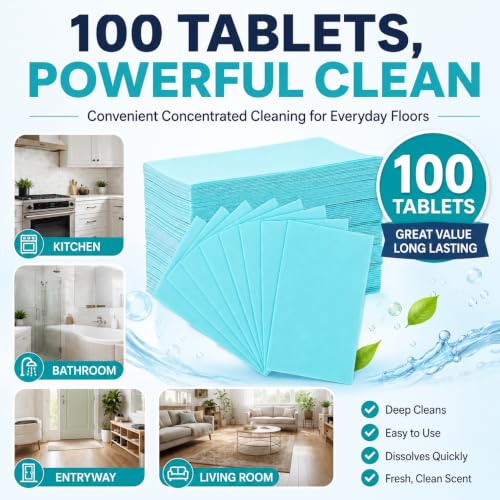 Mzvknbsm Blue Disposable Floor Cleaning Tablets Pack of 200 for Multi-Surface Mopping