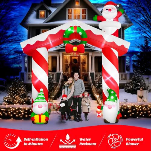 Danxilu 10FT Christmas Inflatable Gnome & Santa Arch Outdoor Decoration with LED Lights - Festive Yard Display