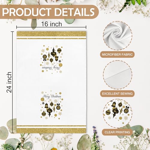 Christmas Reindeer Kitchen Towels Set of 2 - Black & Gold Holiday Decor