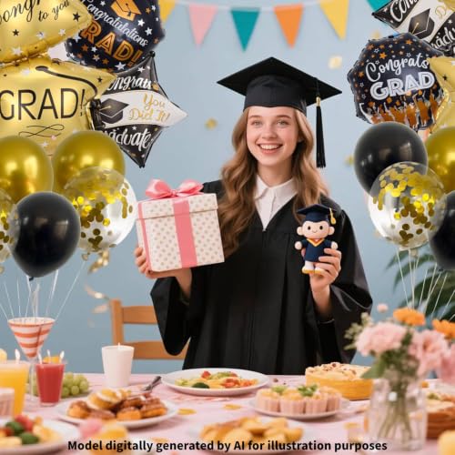 11-Piece 2026 Graduation Balloon Bouquet Set Black and Gold Party Decor