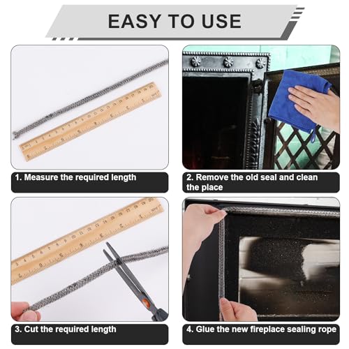 Fireproof Fiberglass Stove Rope Seal with 4 Joint Tapes - 6mm x 2.5m