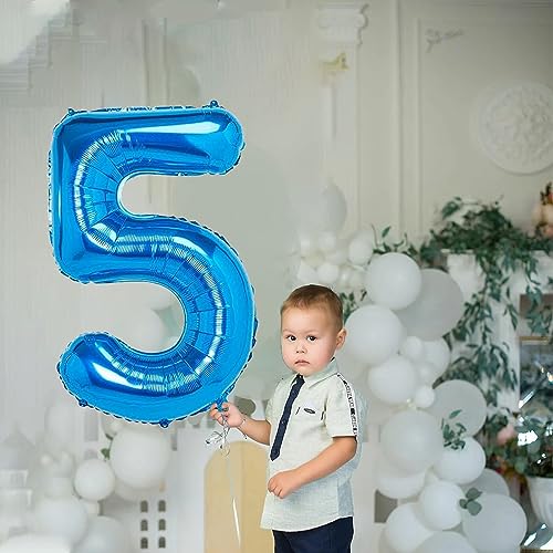40-Inch Blue Number 5 Balloon - Jumbo Foil Mylar for Parties
