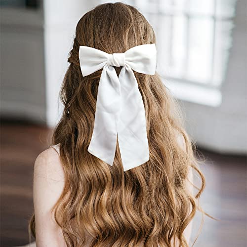 B.PHNE 4 Pack Satin Hair Bows for Women and Girls - French Silk Bowknot Clips