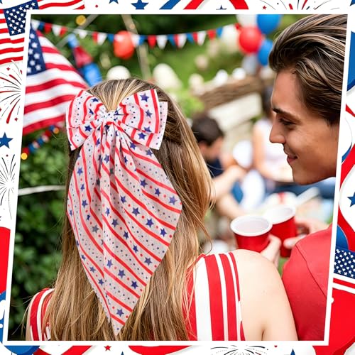 4th of July Hair Bows for Women & Girls Patriotic Hair Clips, 2-Pack